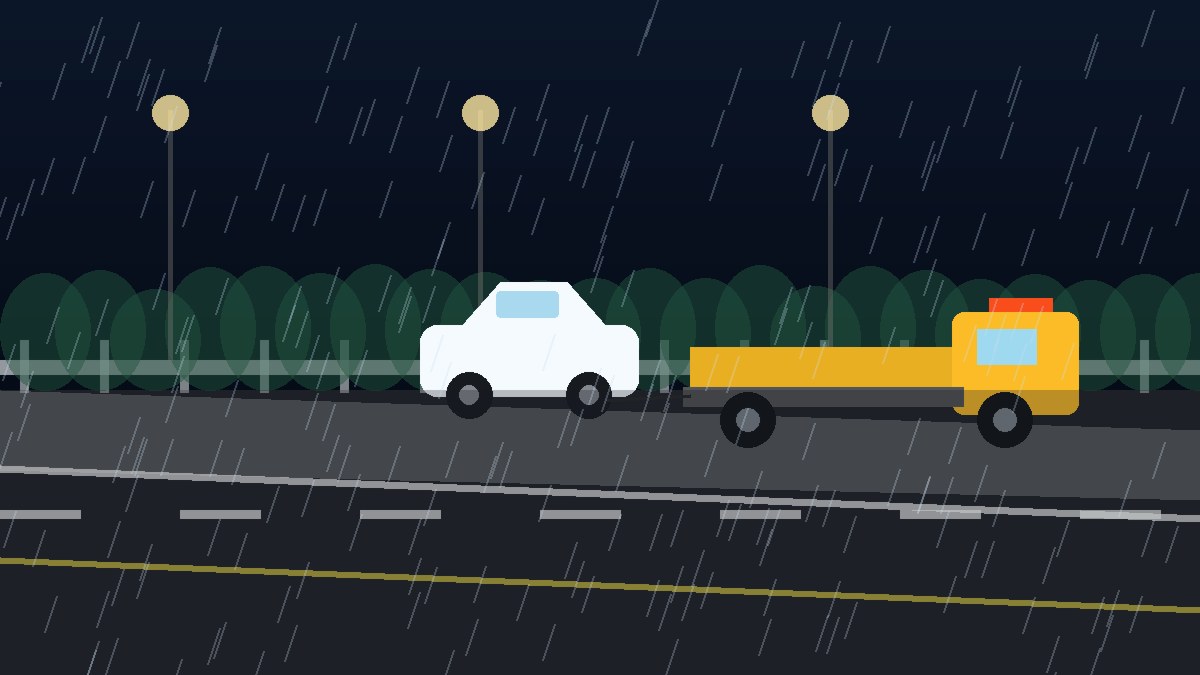 静海暴雨夜拖车救援现场图